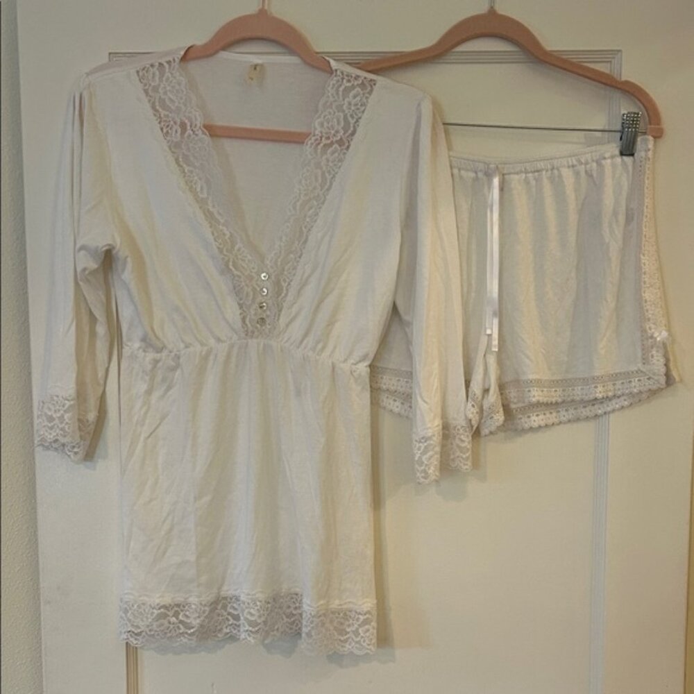 Elegant Cream Lace Pajama Set